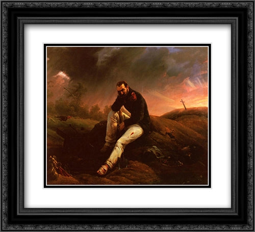 Le Dernier Grenadier De Waterloo 22x20 Black Ornate Wood Framed Art Print Poster with Double Matting by Vernet, Horace