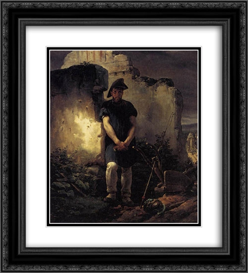 Soldier'Labourer 20x22 Black Ornate Wood Framed Art Print Poster with Double Matting by Vernet, Horace