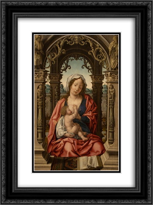 Madonna and Child 18x24 Black Ornate Wood Framed Art Print Poster with Double Matting by Mabuse