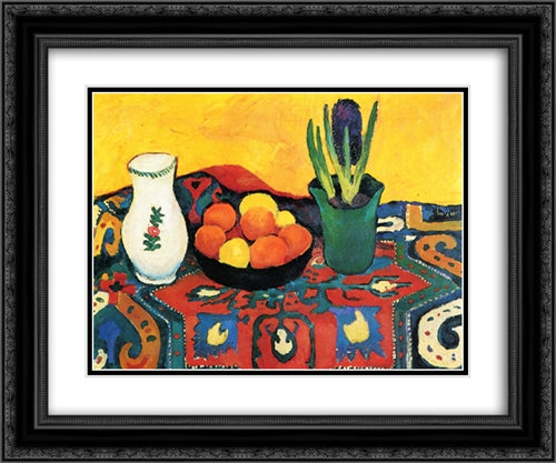 Still life hyacinths carpet 24x20 Black Ornate Wood Framed Art Print Poster with Double Matting by Macke, August