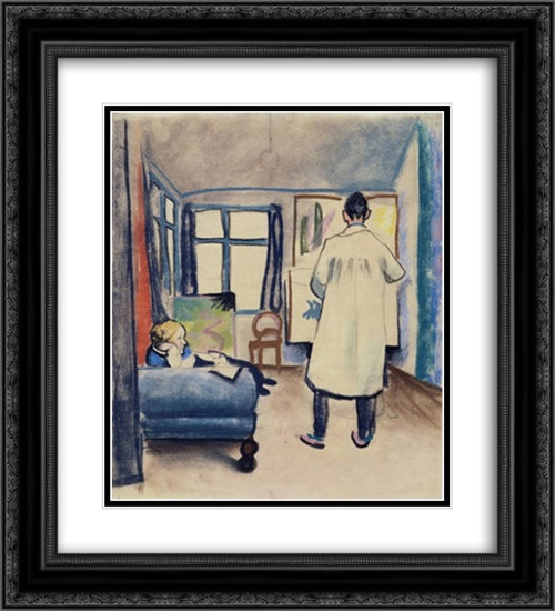 Franz Marc and Maria in the studio 20x22 Black Ornate Wood Framed Art Print Poster with Double Matting by Macke, August