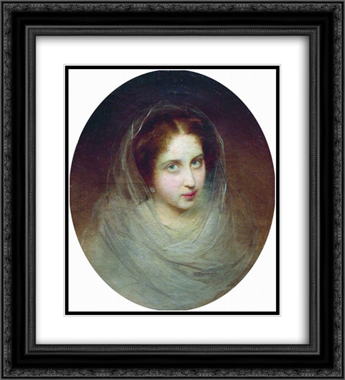 Female Portrait 20x22 Black Ornate Wood Framed Art Print Poster with Double Matting by Makovsky, Konstantin