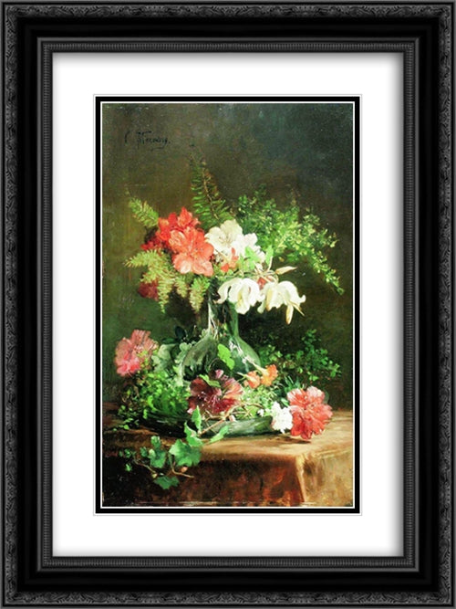 Still Life 18x24 Black Ornate Wood Framed Art Print Poster with Double Matting by Makovsky, Konstantin