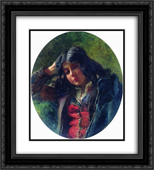 Portrait of the Boy 20x22 Black Ornate Wood Framed Art Print Poster with Double Matting by Makovsky, Konstantin