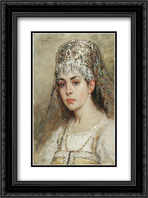 Boyaryshnya 18x24 Black Ornate Wood Framed Art Print Poster with Double Matting by Makovsky, Konstantin