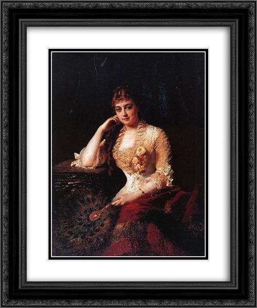 Female Portrait 20x24 Black Ornate Wood Framed Art Print Poster with Double Matting by Makovsky, Konstantin