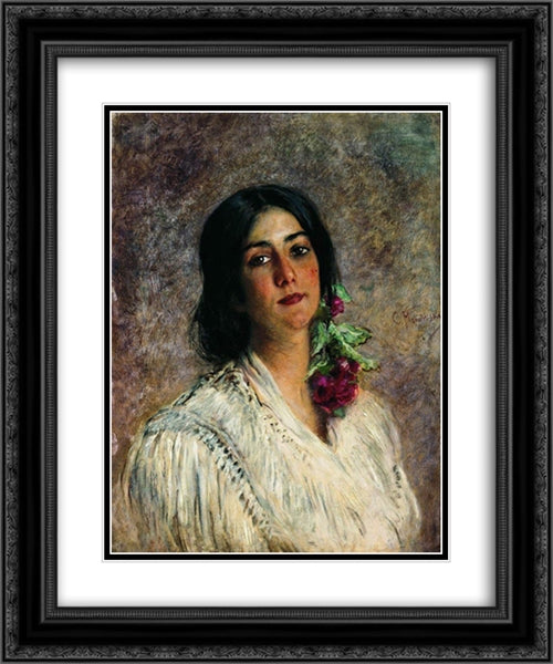 Female Portrait 20x24 Black Ornate Wood Framed Art Print Poster with Double Matting by Makovsky, Konstantin