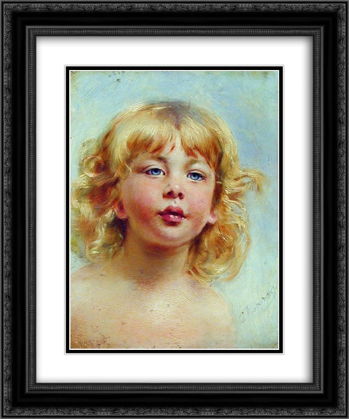 Portrait of the Girl 20x24 Black Ornate Wood Framed Art Print Poster with Double Matting by Makovsky, Konstantin