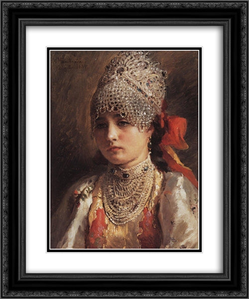 Boyaryshnya 20x24 Black Ornate Wood Framed Art Print Poster with Double Matting by Makovsky, Konstantin