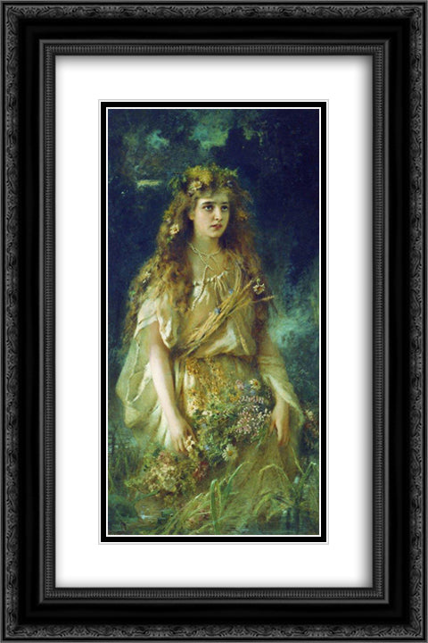 Ophelia 16x24 Black Ornate Wood Framed Art Print Poster with Double Matting by Makovsky, Konstantin