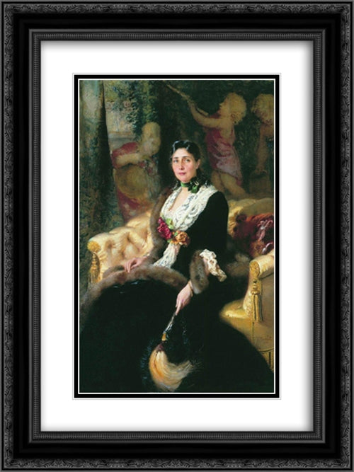 Portrait of an Unknown 18x24 Black Ornate Wood Framed Art Print Poster with Double Matting by Makovsky, Konstantin