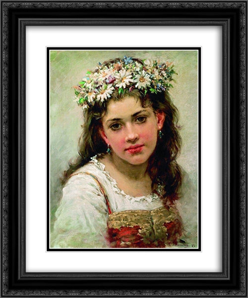 Head of the Girl 20x24 Black Ornate Wood Framed Art Print Poster with Double Matting by Makovsky, Konstantin