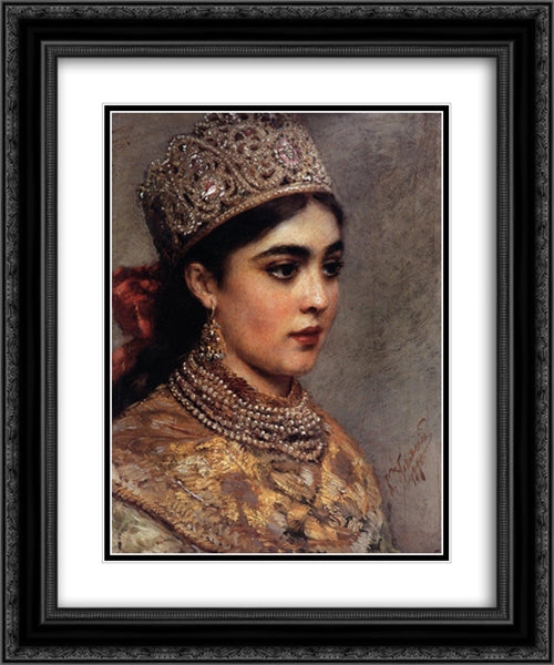 Boyaryshnya 20x24 Black Ornate Wood Framed Art Print Poster with Double Matting by Makovsky, Konstantin