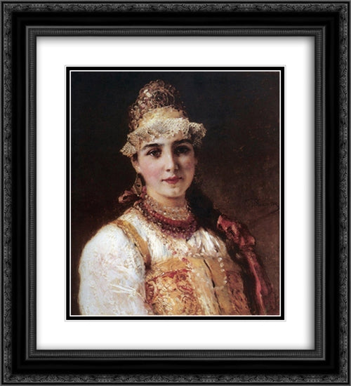 Boyaryshnya 20x22 Black Ornate Wood Framed Art Print Poster with Double Matting by Makovsky, Konstantin