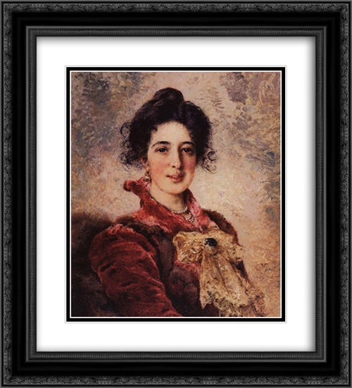 Female Portrait 20x22 Black Ornate Wood Framed Art Print Poster with Double Matting by Makovsky, Konstantin