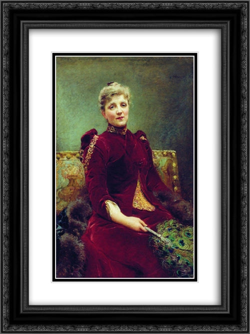 Portrait of Hudenkova 18x24 Black Ornate Wood Framed Art Print Poster with Double Matting by Makovsky, Konstantin