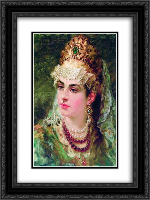 Boyaryshnya 18x24 Black Ornate Wood Framed Art Print Poster with Double Matting by Makovsky, Konstantin