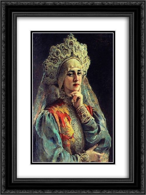 Russian Beauty 18x24 Black Ornate Wood Framed Art Print Poster with Double Matting by Makovsky, Konstantin