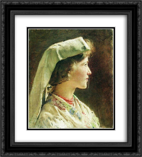 Portrait of the Girl 20x22 Black Ornate Wood Framed Art Print Poster with Double Matting by Makovsky, Konstantin