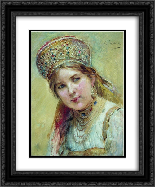 Boyaryshnya 20x24 Black Ornate Wood Framed Art Print Poster with Double Matting by Makovsky, Konstantin