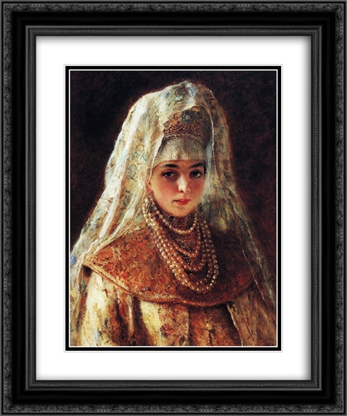 Boyaryshnya 20x24 Black Ornate Wood Framed Art Print Poster with Double Matting by Makovsky, Konstantin