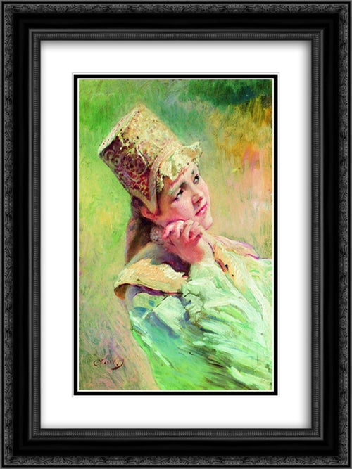 Boyaryshnya 18x24 Black Ornate Wood Framed Art Print Poster with Double Matting by Makovsky, Konstantin