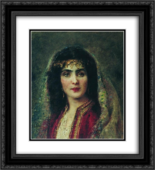 Female Portrait 20x22 Black Ornate Wood Framed Art Print Poster with Double Matting by Makovsky, Konstantin