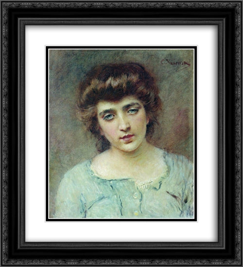 Female Portrait 20x22 Black Ornate Wood Framed Art Print Poster with Double Matting by Makovsky, Konstantin