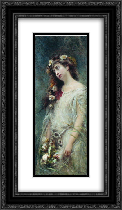 Ophelia 14x24 Black Ornate Wood Framed Art Print Poster with Double Matting by Makovsky, Konstantin