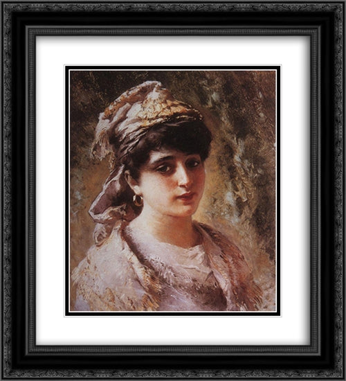 Portrait 20x22 Black Ornate Wood Framed Art Print Poster with Double Matting by Makovsky, Konstantin