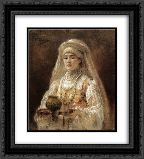 Portrait 20x22 Black Ornate Wood Framed Art Print Poster with Double Matting by Makovsky, Konstantin