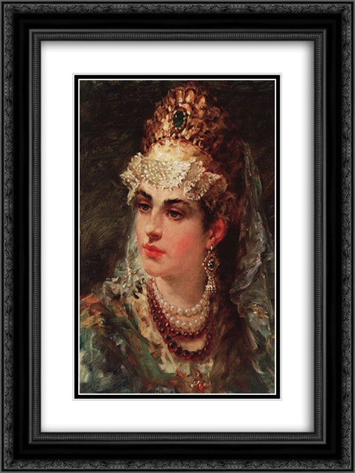 Portrait 18x24 Black Ornate Wood Framed Art Print Poster with Double Matting by Makovsky, Konstantin