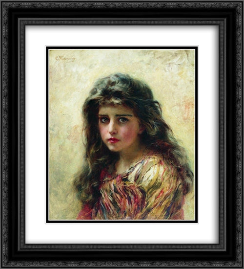 Portrait of the Girl 20x22 Black Ornate Wood Framed Art Print Poster with Double Matting by Makovsky, Konstantin