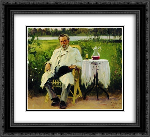 Portrait of I. E. Tsvetkov 22x20 Black Ornate Wood Framed Art Print Poster with Double Matting by Makovsky, Vladimir