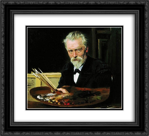 Self portrait 22x20 Black Ornate Wood Framed Art Print Poster with Double Matting by Makovsky, Vladimir