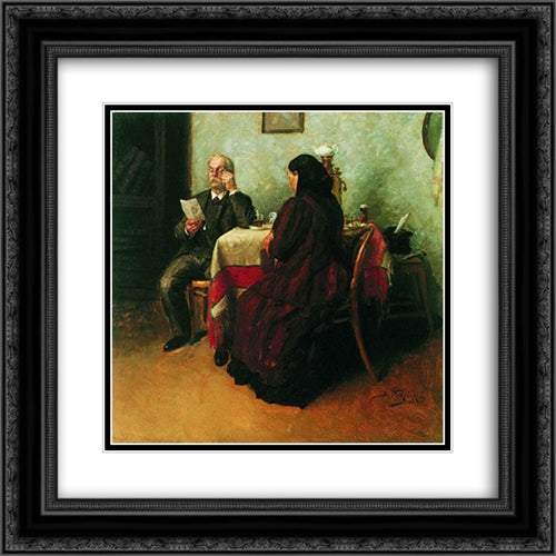 A letter 20x20 Black Ornate Wood Framed Art Print Poster with Double Matting by Makovsky, Vladimir