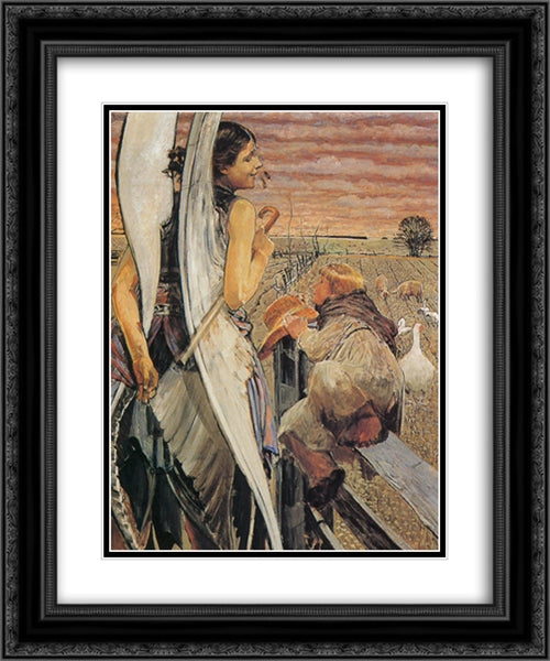 Angel and the LIttle Shepherd Boy 20x24 Black Ornate Wood Framed Art Print Poster with Double Matting by Malczewski, Jacek