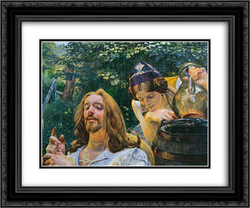 Christ and Samaritan Woman 24x20 Black Ornate Wood Framed Art Print Poster with Double Matting by Malczewski, Jacek