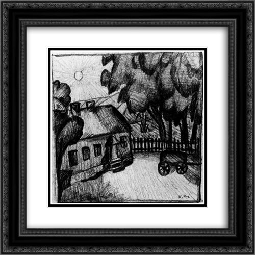 House in the wall 20x20 Black Ornate Wood Framed Art Print Poster with Double Matting by Malevich, Kazimir