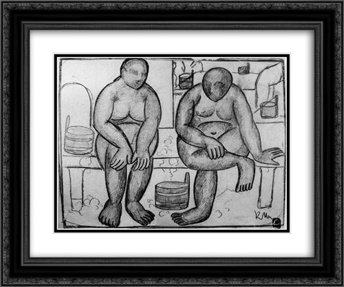 In the Baths 24x20 Black Ornate Wood Framed Art Print Poster with Double Matting by Malevich, Kazimir