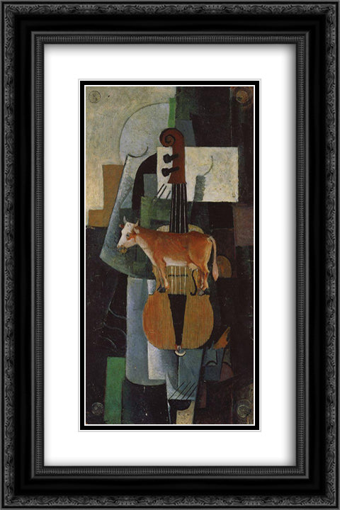 Cow and Fiddle 16x24 Black Ornate Wood Framed Art Print Poster with Double Matting by Malevich, Kazimir