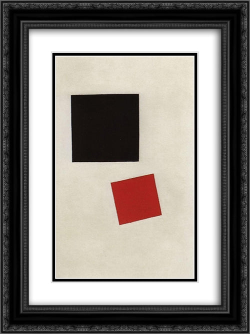 Black Square and Red Square 18x24 Black Ornate Wood Framed Art Print Poster with Double Matting by Malevich, Kazimir