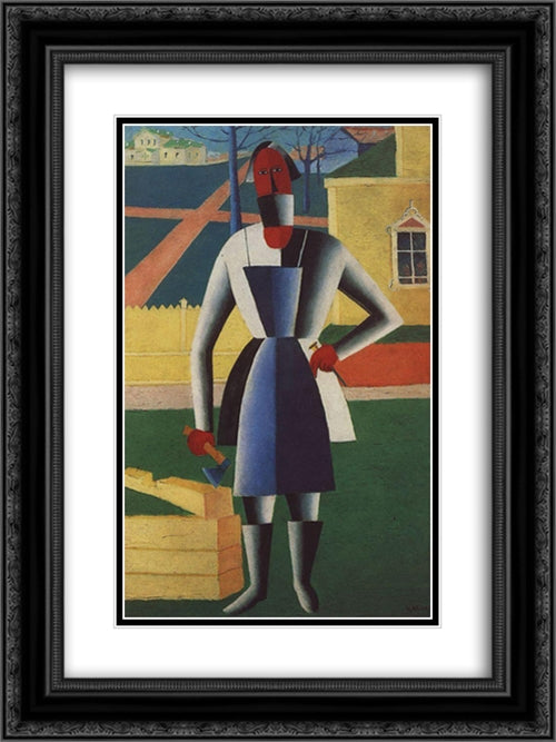 Carpenter 18x24 Black Ornate Wood Framed Art Print Poster with Double Matting by Malevich, Kazimir