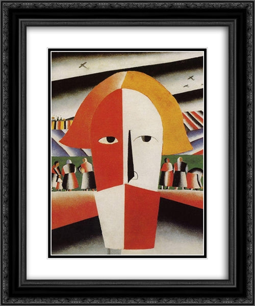 Head of a Peasant 20x24 Black Ornate Wood Framed Art Print Poster with Double Matting by Malevich, Kazimir