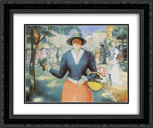 Flowergirl 24x20 Black Ornate Wood Framed Art Print Poster with Double Matting by Malevich, Kazimir