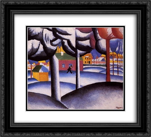 Winter Landscape 22x20 Black Ornate Wood Framed Art Print Poster with Double Matting by Malevich, Kazimir