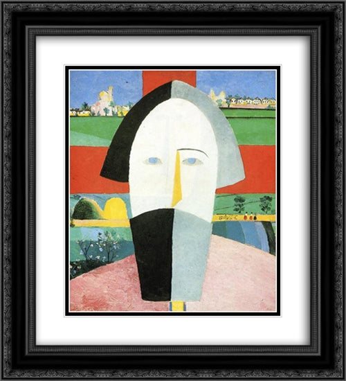Head of Peasant 20x22 Black Ornate Wood Framed Art Print Poster with Double Matting by Malevich, Kazimir