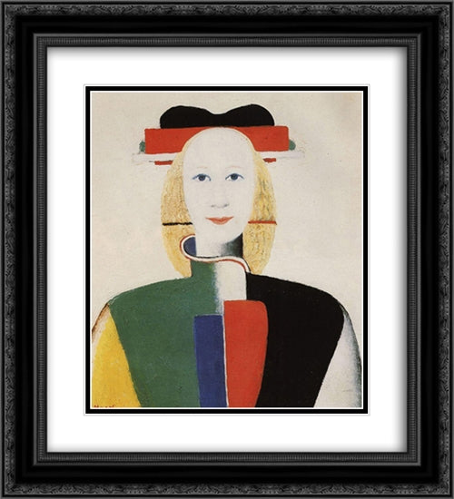 Girl with a Comb in her Hair 20x22 Black Ornate Wood Framed Art Print Poster with Double Matting by Malevich, Kazimir