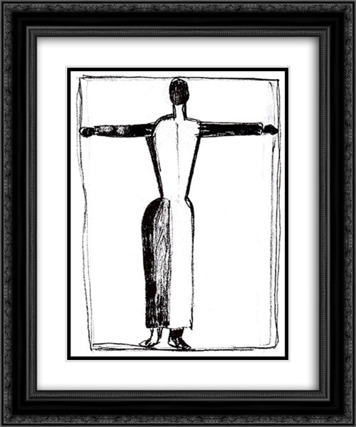 Figure in the form of a cross with raised hands 20x24 Black Ornate Wood Framed Art Print Poster with Double Matting by Malevich, Kazimir