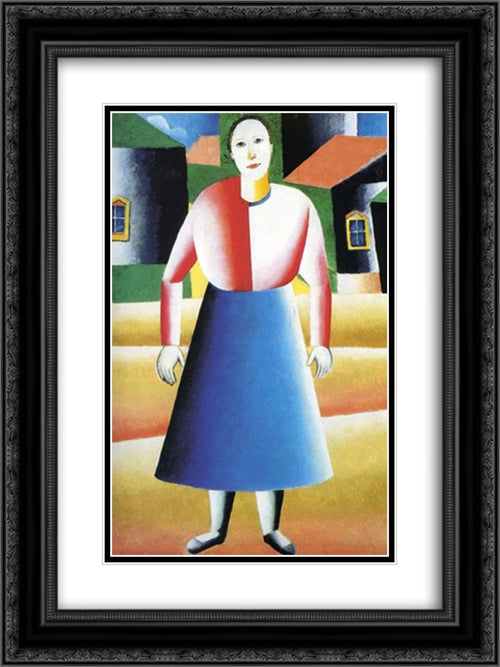 Girl in the Country 18x24 Black Ornate Wood Framed Art Print Poster with Double Matting by Malevich, Kazimir